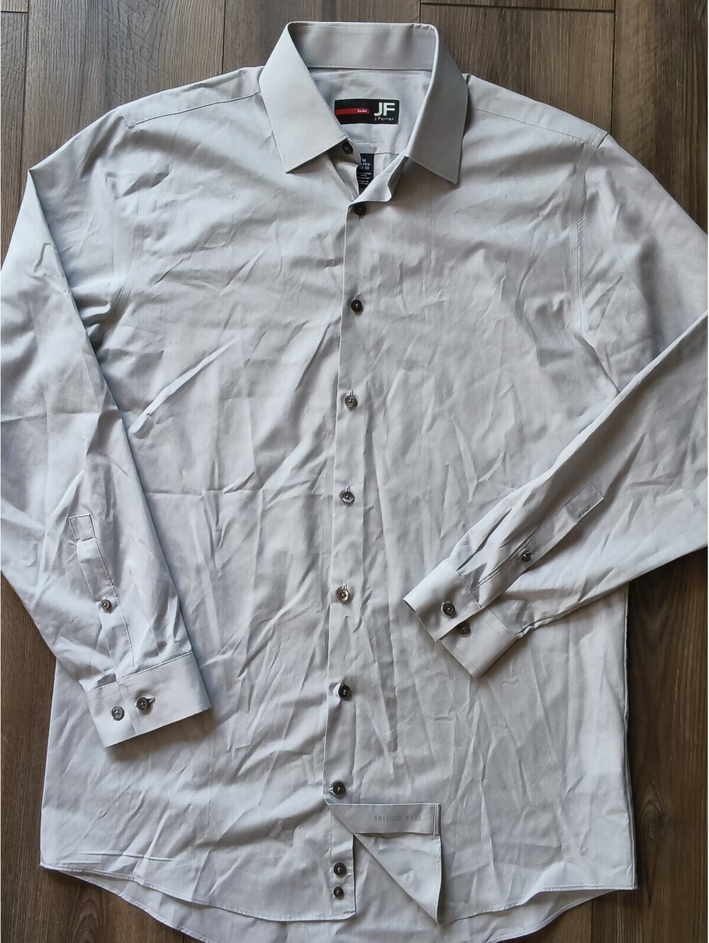 J.Ferrar Gray Slim Fit Button Down Dress Shirt Long Sleeve Cotton blend Med